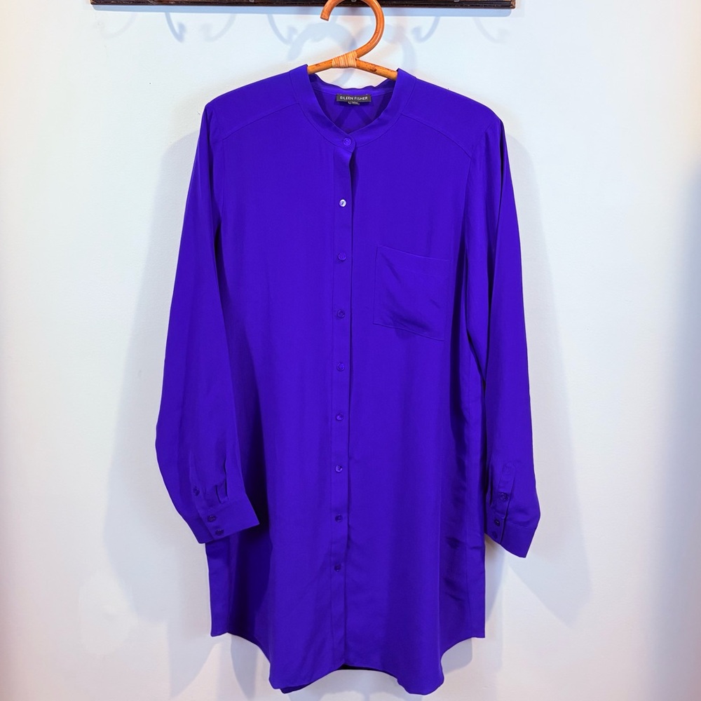 Eileen Fisher Silk Button Down Long Sleeve Shirt Dress Size Medium